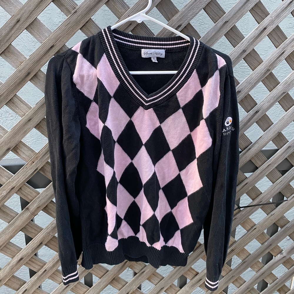 Sport Haley | Black and Pink Checkered Argyle Sweater